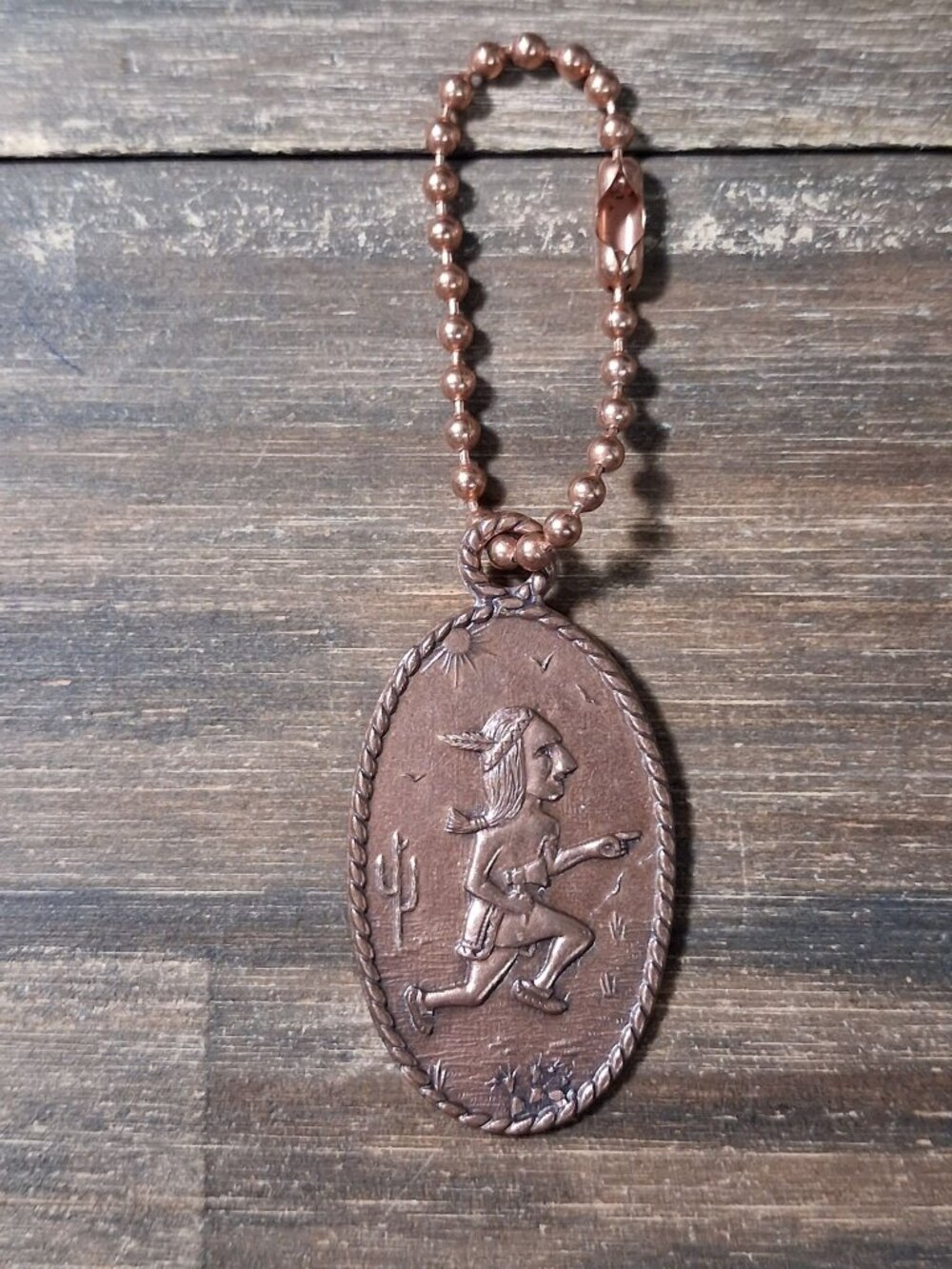 Native American Copper Keychain Solid Bag Tag Vintage Bell Trading Post Hunter